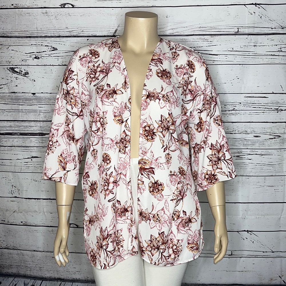 Pink Republic Size XL Pink Brushstroke Floral Print Open Front Cardigan Jacket